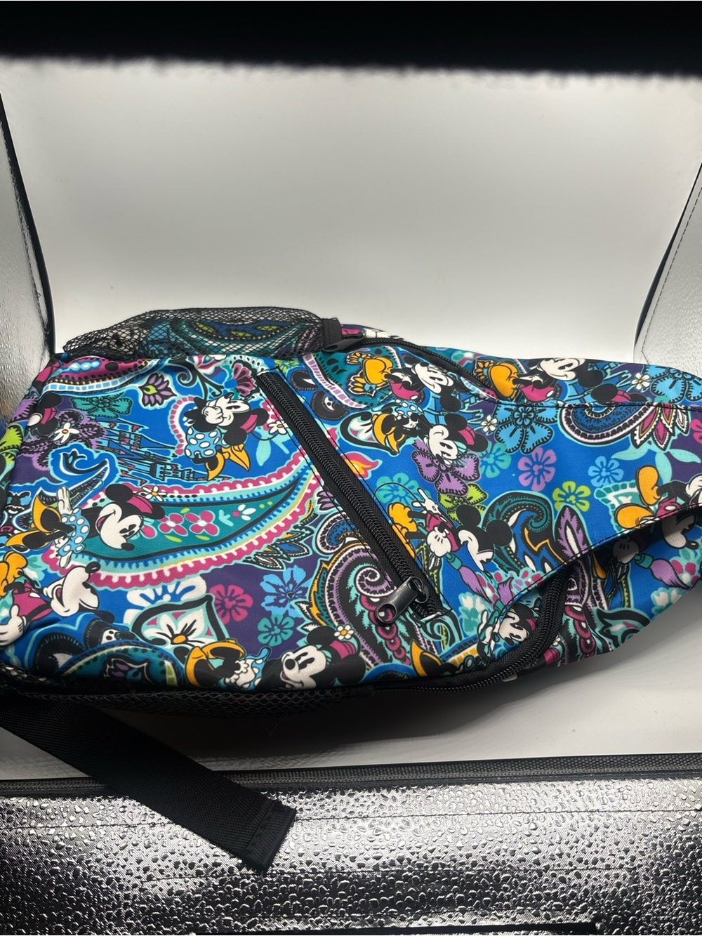 Disney Mickey and Minnie Blue Paisley Floral Crossbody Bag with Character Print